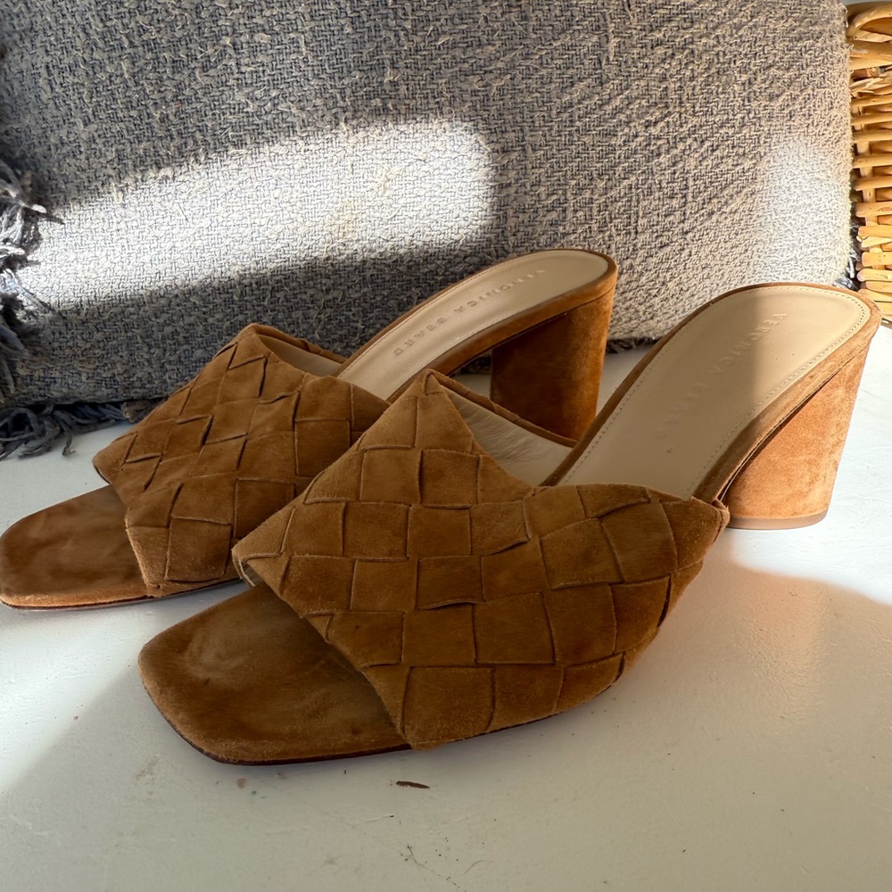 Veronica Beard Tan Woven Mules